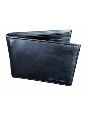 John Henry Men’s Black Leather Bifold Wallet Classic Slim Card Holder